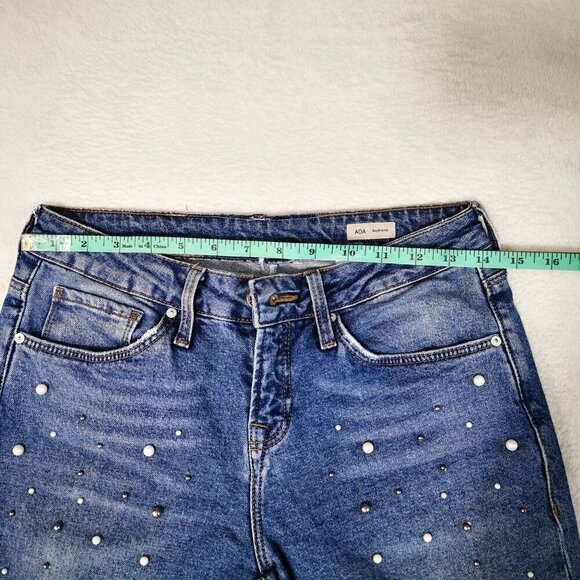 Mavi Women’s Tess Denim Skinny Distressed Jean With Faux Pearl Accent  SZ:27 - Picture 11 of 12